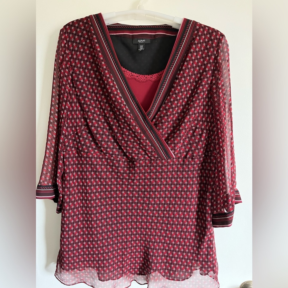 Wine chiffon print top with camisole